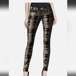 7 For All Mankind Velvet Gold Brocade Skinny Jeans - 29"